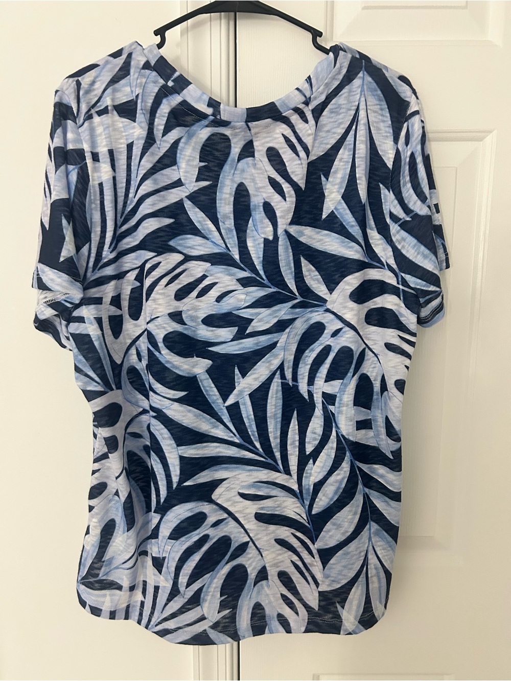 Tribal Navy and Light Blue Leaf-Print Scoop Neck Top - Picture 2 of 3